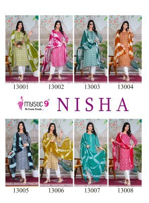  Mystic 9 Nisha Vol 13 Cotton With Heavy Reyon Salwar Suit Catalogue Pcs Wholesale Rate  readymade suit catalogs