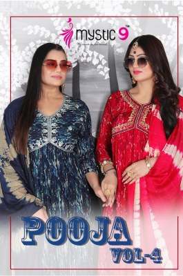 MYstic 9 by Pooja vol 4 heavy foil print embroidered readymade suit catalogue at affordable rate readymade suit catalogs