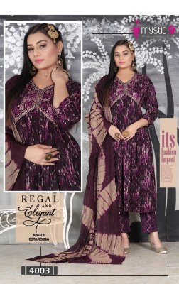 MYstic 9 by Pooja vol 4 heavy foil print embroidered readymade suit catalogue at affordable rate readymade suit catalogs