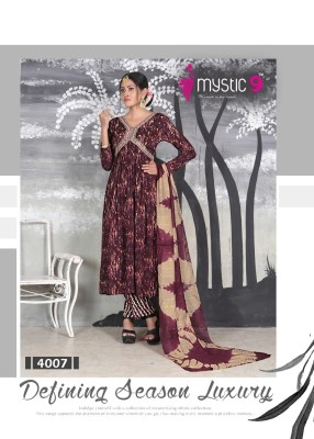 MYstic 9 by Pooja vol 4 heavy foil print embroidered readymade suit catalogue at affordable rate readymade suit catalogs
