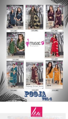 MYstic 9 by Pooja vol 4 heavy foil print embroidered readymade suit catalogue at affordable rate readymade suit catalogs