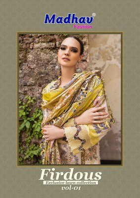 Madhav Fashion Firdous Collection Vol 01 Pure Lawn Cotton Unstitched Dress Material with Soft Mal Mal Dupatta Wholesale dress material catalogs
