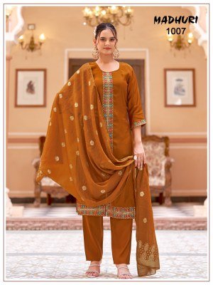Madhuri Mul Chanderi Embroidered Kurti Palazzo with Pure Viscose Jacquard Dupatta kurti pant with dupatta Catalogs