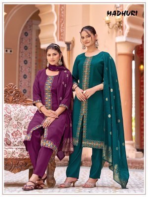 Madhuri Mul Chanderi Embroidered Kurti Palazzo with Pure Viscose Jacquard Dupatta kurti pant with dupatta Catalogs