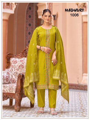 Madhuri Mul Chanderi Embroidered Kurti Palazzo with Pure Viscose Jacquard Dupatta kurti pant with dupatta Catalogs