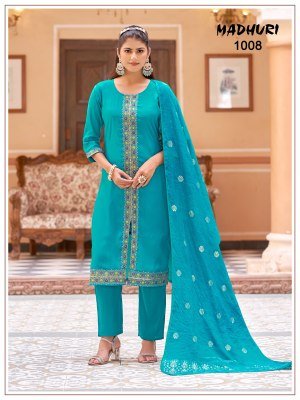 Madhuri Mul Chanderi Embroidered Kurti Palazzo with Pure Viscose Jacquard Dupatta kurti pant with dupatta Catalogs