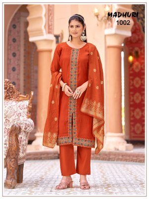Madhuri Mul Chanderi Embroidered Kurti Palazzo with Pure Viscose Jacquard Dupatta kurti pant with dupatta Catalogs
