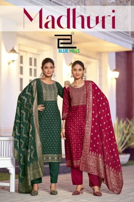 Madhuri by Blue hills 14 kg Foil printed neck embroidered readymade suit in budget range  wholesale catalogs