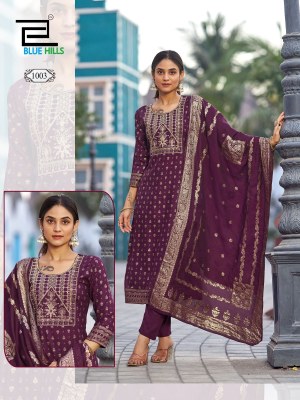 Madhuri by Blue hills 14 kg Foil printed neck embroidered readymade suit in budget range  readymade suit catalogs
