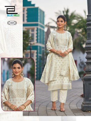 Madhuri by Blue hills 14 kg Foil printed neck embroidered readymade suit in budget range  readymade suit catalogs