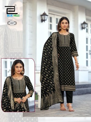 Madhuri by Blue hills 14 kg Foil printed neck embroidered readymade suit in budget range  readymade suit catalogs