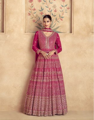 Maharani by Aashirwad Real georgette fancy embroidered gown catalogue at affordable rate gown catalogs