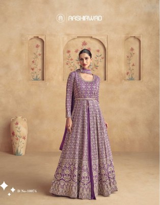 Maharani by Aashirwad Real georgette fancy embroidered gown catalogue at affordable rate gown catalogs