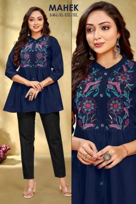 Mahek present reyon embroidered sequence work western wear tunic catalogue at wholesale price western wear catalogs
