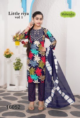 Mahendra Fashion Little Riya Vol-1 Straight Cut Rayon Foil Print Kurti Pant with Chanderi Dupatta Set readymade suit catalogs