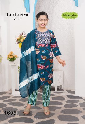 Mahendra Fashion Little Riya Vol-1 Straight Cut Rayon Foil Print Kurti Pant with Chanderi Dupatta Set readymade suit catalogs