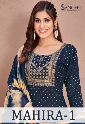 Mahira 1 present Heavy reyon Gold printed readymade suit catalogue at affordable rate Amavi