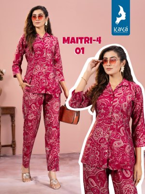 Maitri 4 by Kaya chanderi foil printed exclusive kurti pant and dupatta catalogue Size wise Combo Set