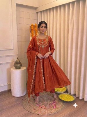 Mal Chanderi A-Line 3-Piece Suit with Full Hand Work wholesale catalogs