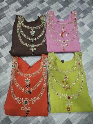 Mal Chanderi A-Line 3-Piece Suit with Full Hand Work Size wise Combo Set