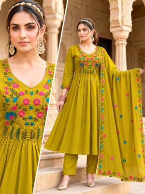 Mal Chanderi Embroidery Work Suit with Embroidered Dupatta Size wise Combo Set
