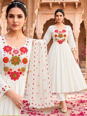 Mal Chanderi Embroidery Work Suit with Embroidered Dupatta Size wise Combo Set