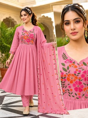 Mal Chanderi Embroidery Work Suit with Embroidered Dupatta Size wise Combo Set