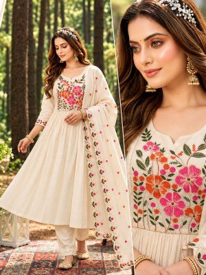 Mal Chanderi Embroidery Work Suit with Embroidered Dupatta Size wise Combo Set