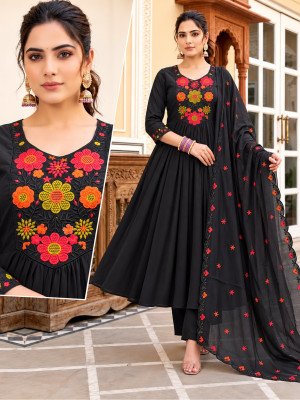 Mal Chanderi Embroidery Work Suit with Embroidered Dupatta Size wise Combo Set