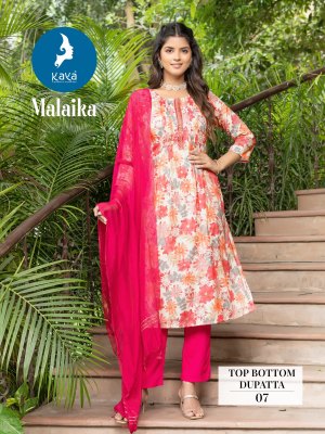 Malaika by Kaya Capsual printed straight cut kurti pant and dupatta catalogue readymade suit catalogs