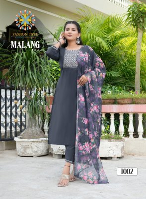 Malang vol 1 by Passion tree straight embroidered kurti bottom and dupatta readymade suit catalogs