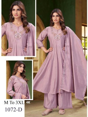 Malay Romen Soft Silk D.No. 1072 A-D Hand Embroidery Work 3-Piece Set Size wise Combo Set