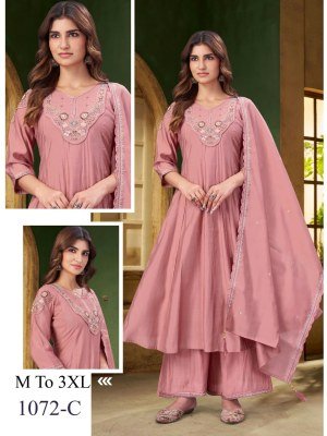Malay Romen Soft Silk D.No. 1072 A-D Hand Embroidery Work 3-Piece Set Size wise Combo Set