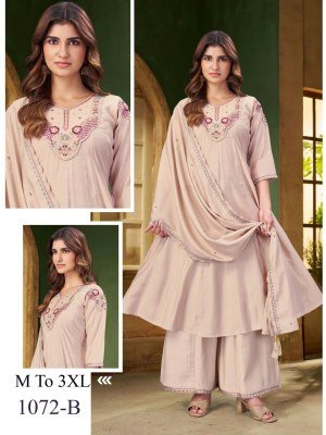 Malay Romen Soft Silk D.No. 1072 A-D Hand Embroidery Work 3-Piece Set Size wise Combo Set