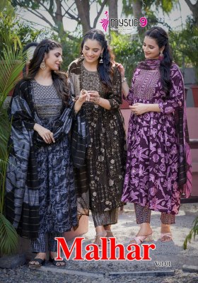 Malhar vol 1 by Mystic 9 chanderi foil printed kurti pant and dupatta catalogue at low rate 