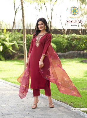 Malhar vol 4 by Passion tree straight flair kurti pant and dupatta collection in affordable rate  passion tree