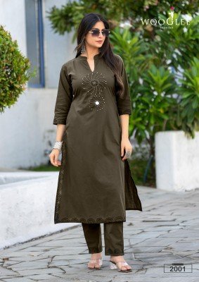Malvika by Wooglee Pure Cotton Printed handwork kurti with bottom catalogue at affordable rate kurtis catalogs