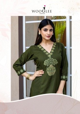 Malvika by Wooglee Pure Cotton Printed handwork kurti with bottom catalogue at affordable rate kurtis catalogs