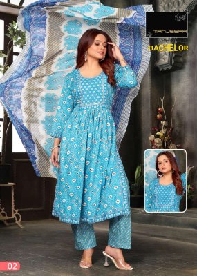 Manjeera Bachelor nyra cut top pant dupatta set Kurti catalogue  kurtis catalogs