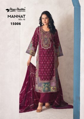 Mannat vol 15 by Shree Shalika Cotton Lawn Printed embroidered unstitched suit catalogue dress material catalogs