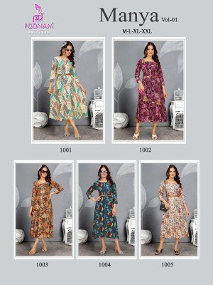 Manya vol 1 by Poonam Designer Premium Quality Reyon gown with belt collection kurtis catalogs