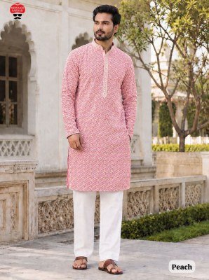 Manyavar Chikankari Rayon Schiffli Work Men s Kurta Pajama Set 