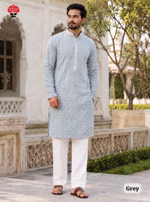 Manyavar Chikankari Rayon Schiffli Work Men s Kurta Pajama Set mens kurta