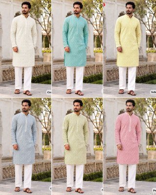 Manyavar Chikankari Rayon Schiffli Work Men s Kurta Pajama Set mens kurta