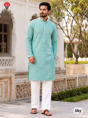 Manyavar Chikankari Rayon Schiffli Work Men s Kurta Pajama Set mens kurta