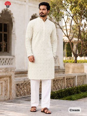 Manyavar Chikankari Rayon Schiffli Work Men s Kurta Pajama Set mens kurta