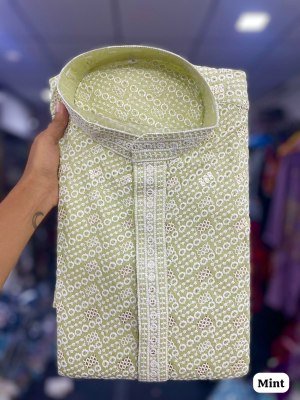 Manyavar Chikankari Rayon Schiffli Work Men s Kurta Pajama Set mens kurta