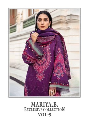 Maria B by exclusive vol 9 pure reyon cotton with embroidered pakistani suit catalogue at wholesale price pakistani suit catalogs