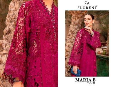 Maria B vol 1 by Florent pure cotton embroidered unstitched pakistani suit catalogue at low rate  pakistani suit catalogs