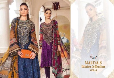 Maria B winter collection vol 5 presenting heavy pashmina  print with exclusive embroidery patch work salwar suit catlog at wholesale price pakistani suit catalogs